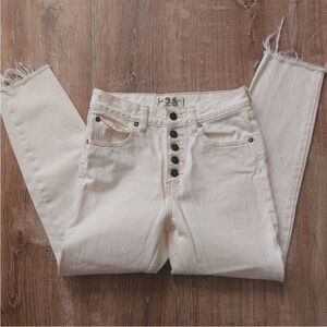 We The Free People Cream Button Fly Raw Hem Ankle Crop Jeans 26